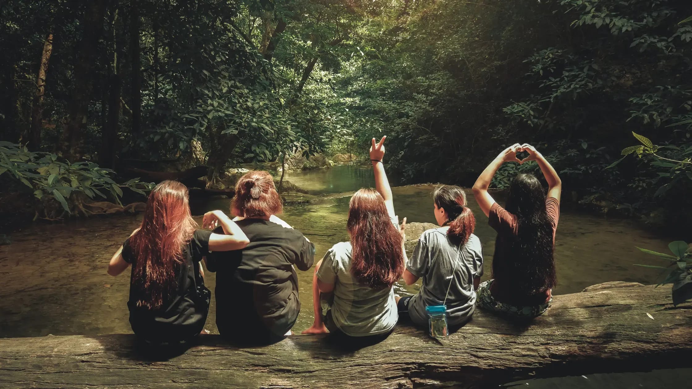 Women inside a forest